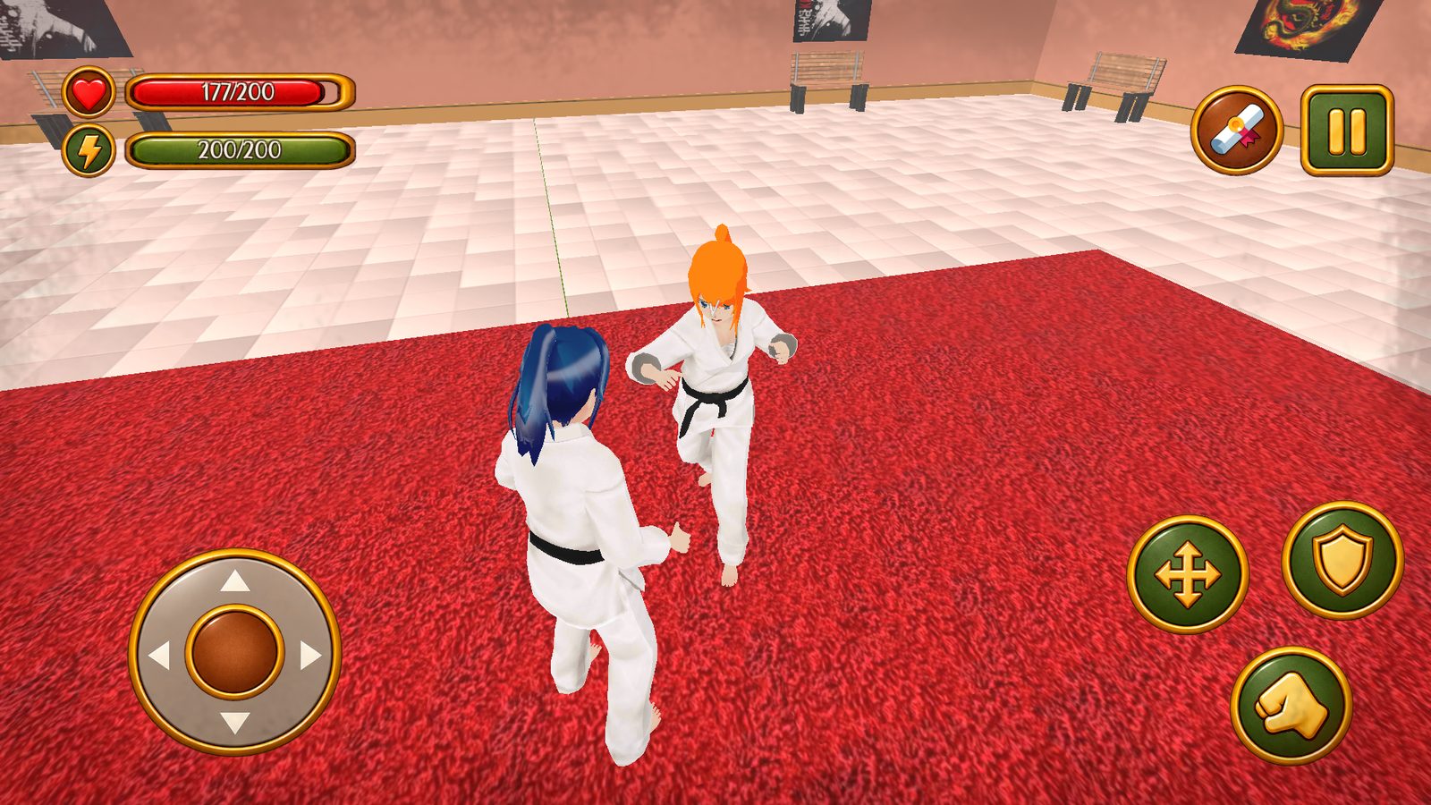 A karate match on the dojo mat
